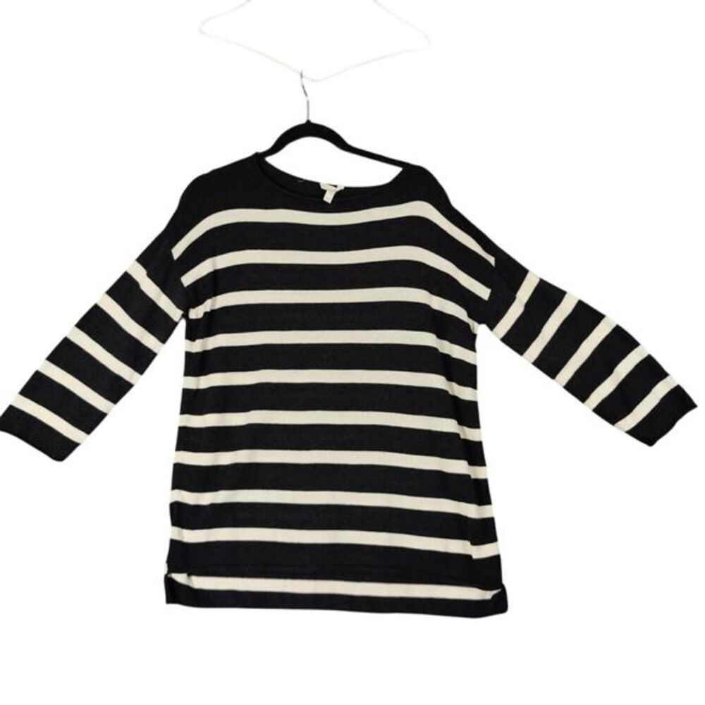 EILEEN FISHER Organic Cotton Knit Sweater Women SZ XS Stripe Black White Stretch